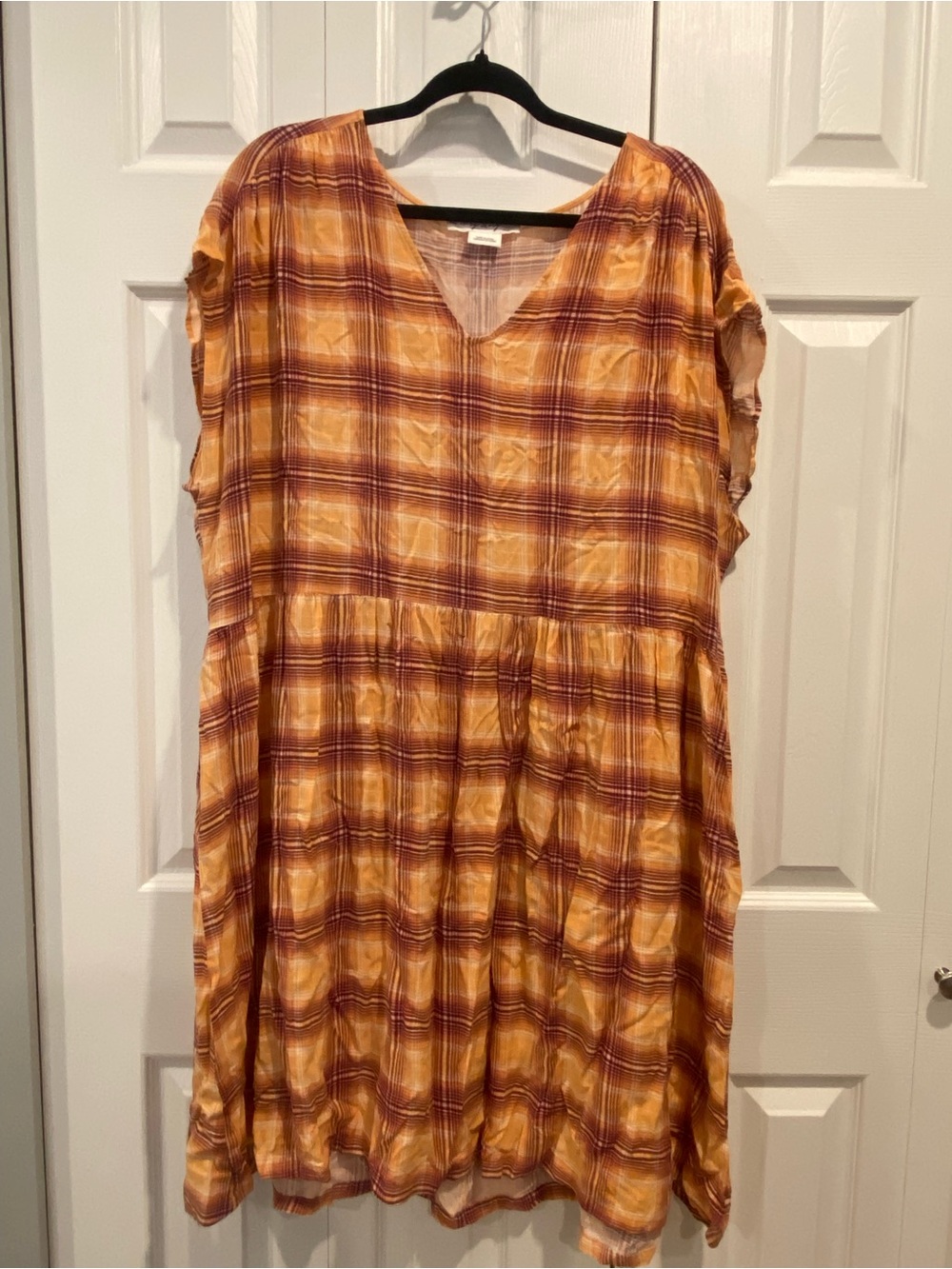 Penningtons Plaid V-Neck Tiered Midi Dress in Mustard & Rust